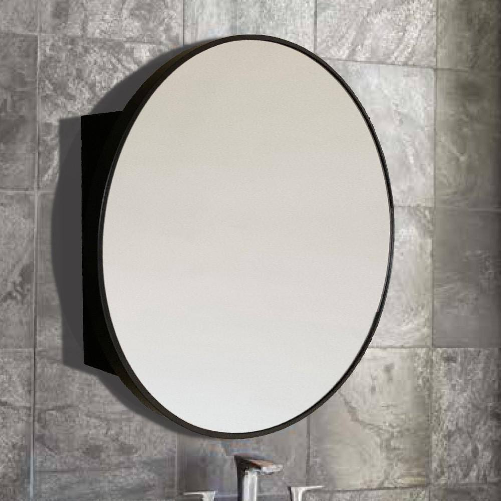 Bellaterra Home 26 in. W x 26 in. H Round Metal Framed Surface Mount Medicine Cabinet with Mirror in Matte Black 8820-MC-BL