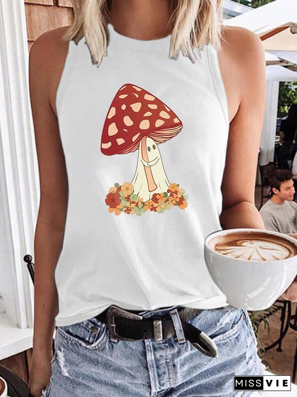 Mushroom Ghost With Umbrella Print Tank Top