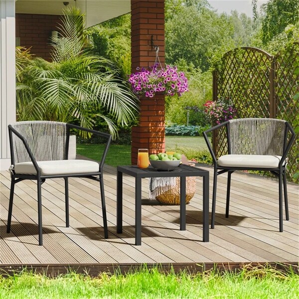 Moasis 3 Piece Wicker Patio Bistro Set，Outdoor Conversation Cushioned Chair and Table Set