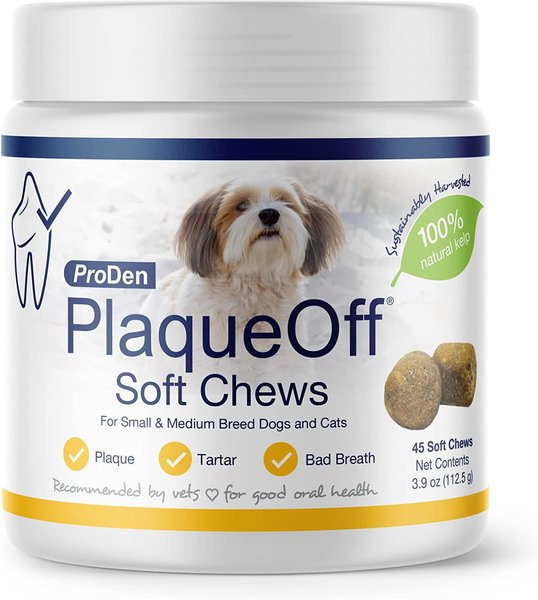 ProDen PlaqueOff Small/Med Breed Soft Chews Dog Treat， 45 count