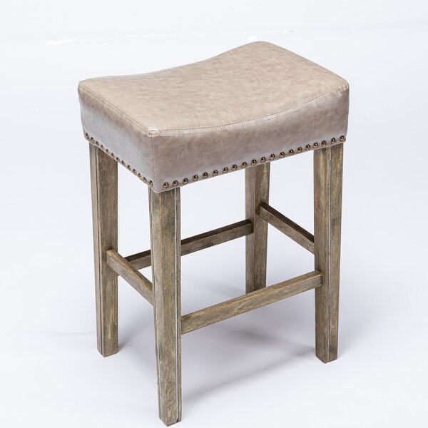 Modern Bar Stool Set of 2， No Back Artificial Leather Stool， Solid Wood Legs Sturdy and Stable for Bar Kitchen Counter