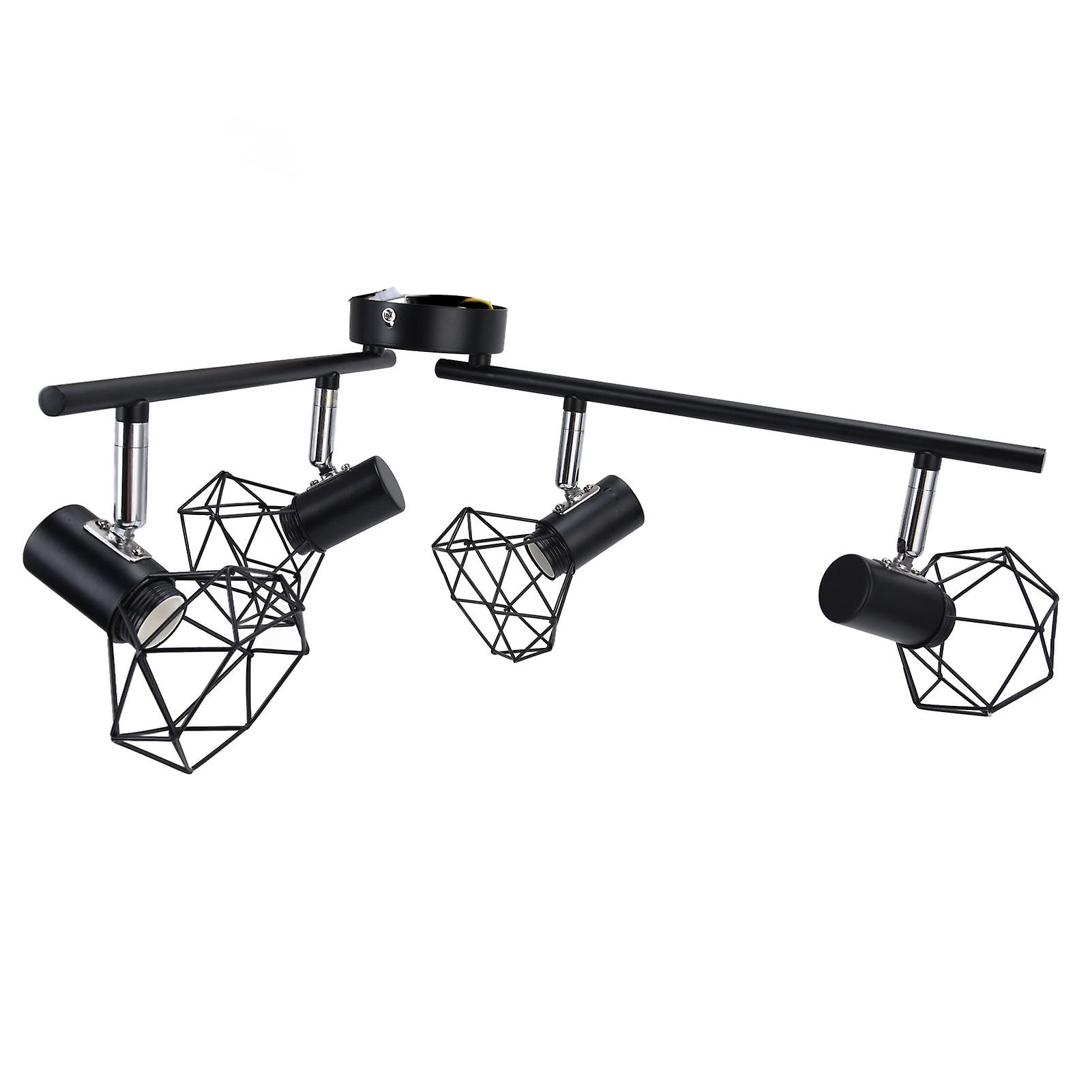 E14 Spotlight Base Adjustable 4 Head Hollow Wrought Iron Ceiling Lamp Holder For Shop Exhibition Hall Black 85265v