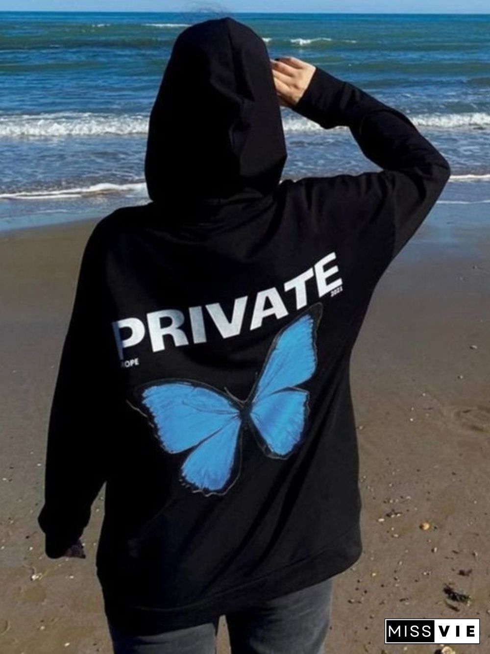 Butterfly Graffiti Print Oversized Hoodie