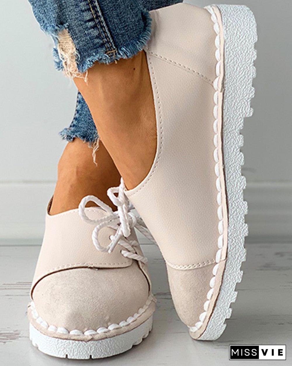 Colorblock Lace-up Casual Slip-On Flats