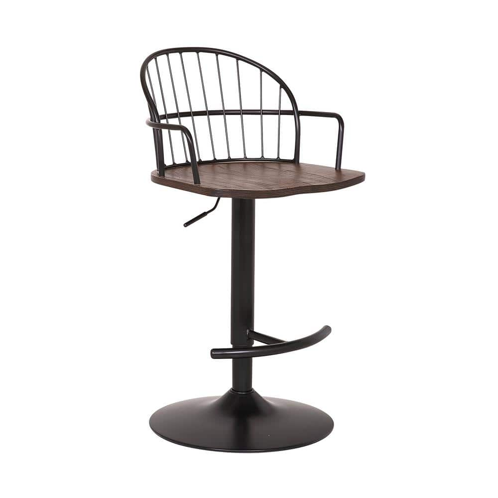 Armen Living Edward Adjustable Walnut Glazed Bar Stool in Black Powder Coated Finish LCEWBABLWA