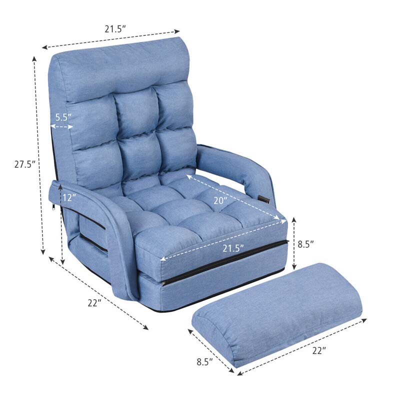 Foldable Massage Floor Chair Recliner, Single Lazy Sofa with Ergonomic Armrest, Adjustable 5 Backrest Positions & Detachable Mat