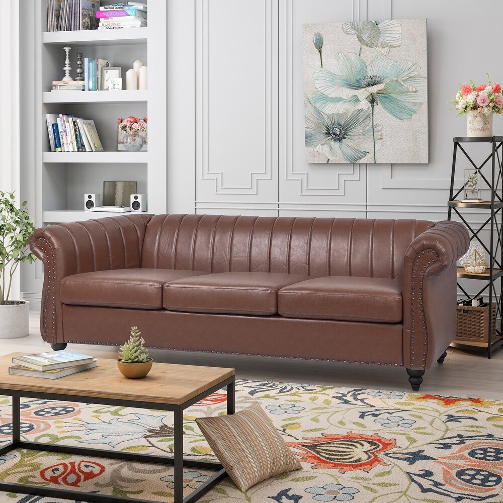 84'' PU Rolled Arm Chesterfield Three Seater Sofa