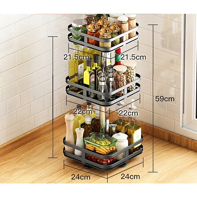 rotatable kitchen seasoning rack countertop corner put condiment oil salt sauce vinegar bottle multi-functional round storage