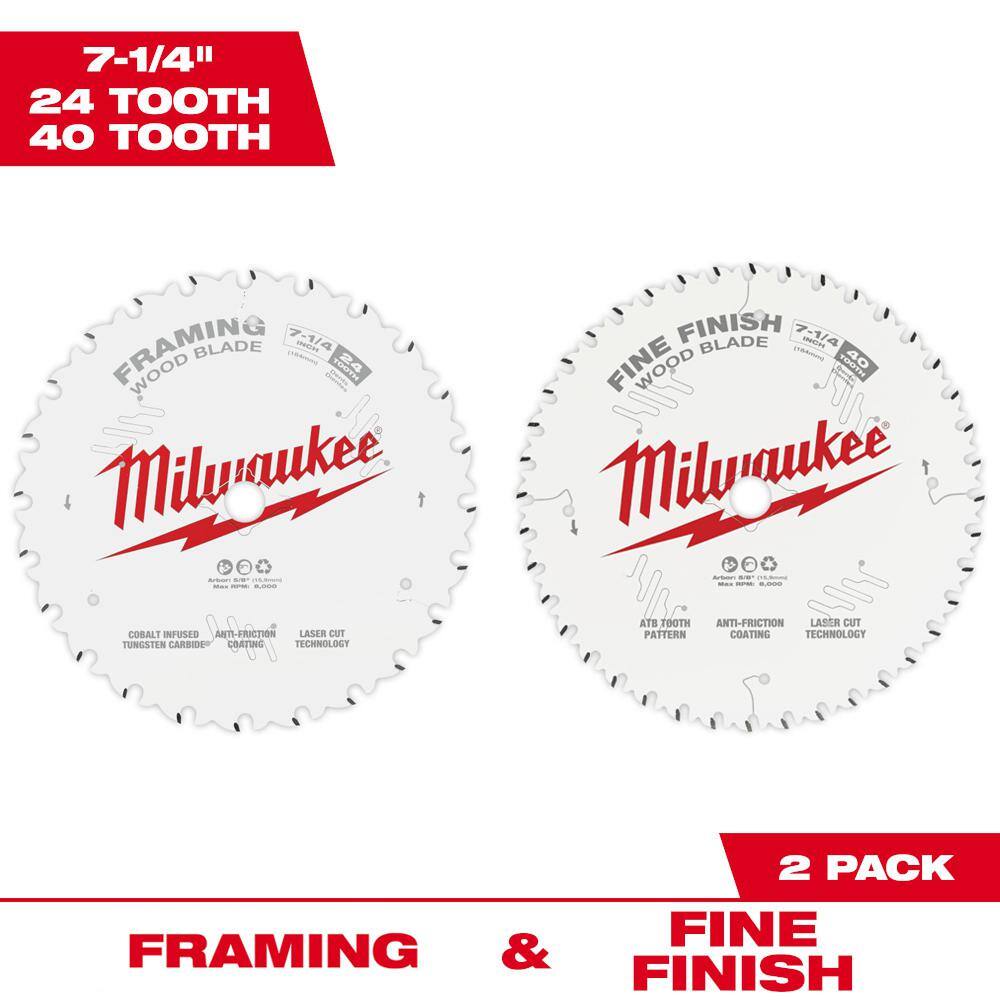 MW 7-14 in. x 24-Tooth Framing  40-Tooth Fine Finish Carbide Circular Saw Blades (2-Pack) 48-40-0725