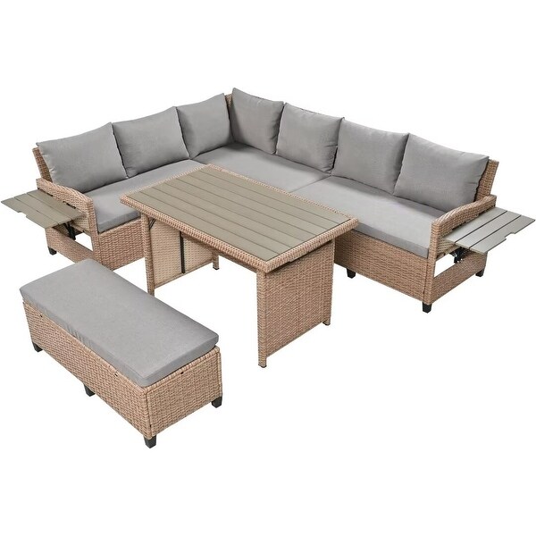 Wicker LShaped Garden Furniture Set with 2 Extendable Side Table