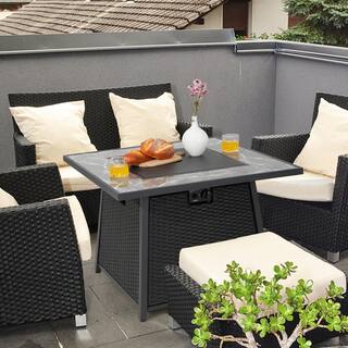 Costway 35 in. Propane Gas Fire Pit Table Patio PE Wicker Rattan wLava Rocks PVC Cover NP10262DK