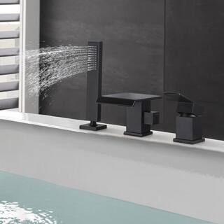 Tomfaucet Single-Handle Tub Deck Mount Roman Tub Faucet with Hand Shower in Matte Black TFB1057MB