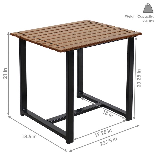 Sunnydaze Outdoor Rectangle Side Table Chestnut With Powder coated Steel Frame Brown