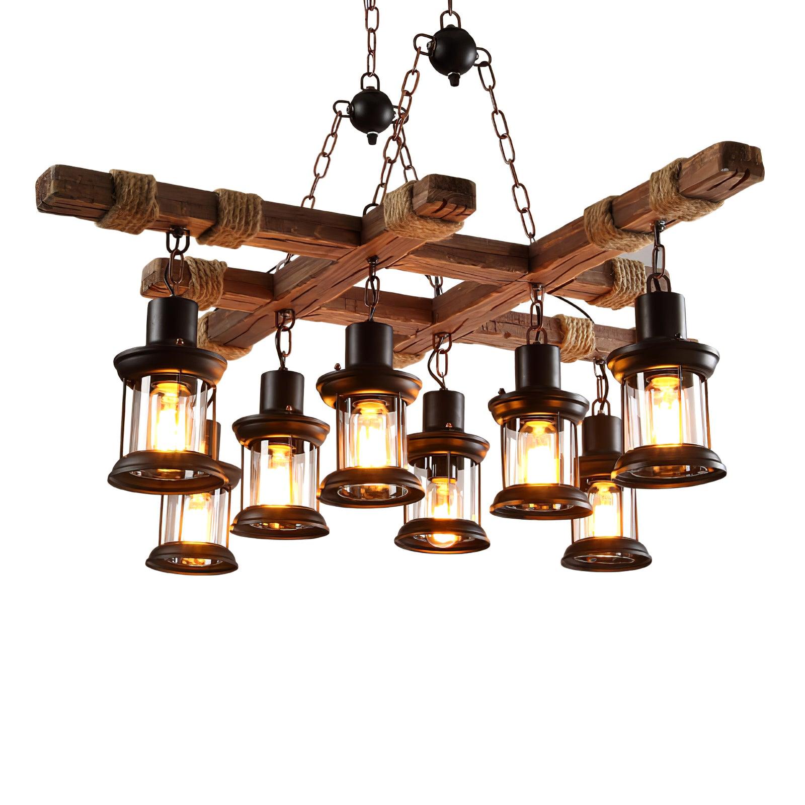 Vintage Wood Glass Chandeliers