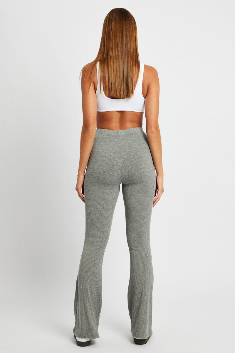 Grey Flare Leg Pants Rib