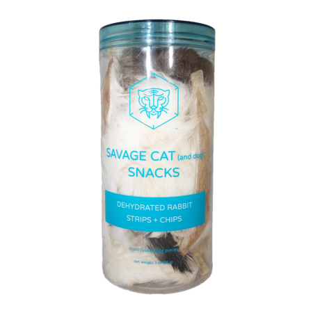 Savage Cat Dehydrated Rabbit Strips and Chips， 3 oz Jar;