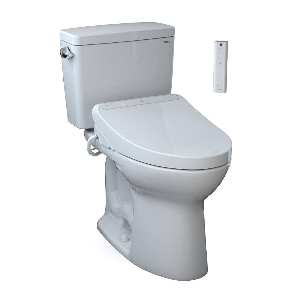 TOTO Drake 2-Piece 1.6 GPF Single Flush Elongated ADA Comfort Height Toilet in Cotton White K300 Washlet Seat Included MW7763036CSFG#01