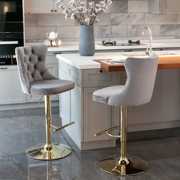 Golden Swivel Velvet Barstools Adjusatble Seat Height from 25-33 Inch