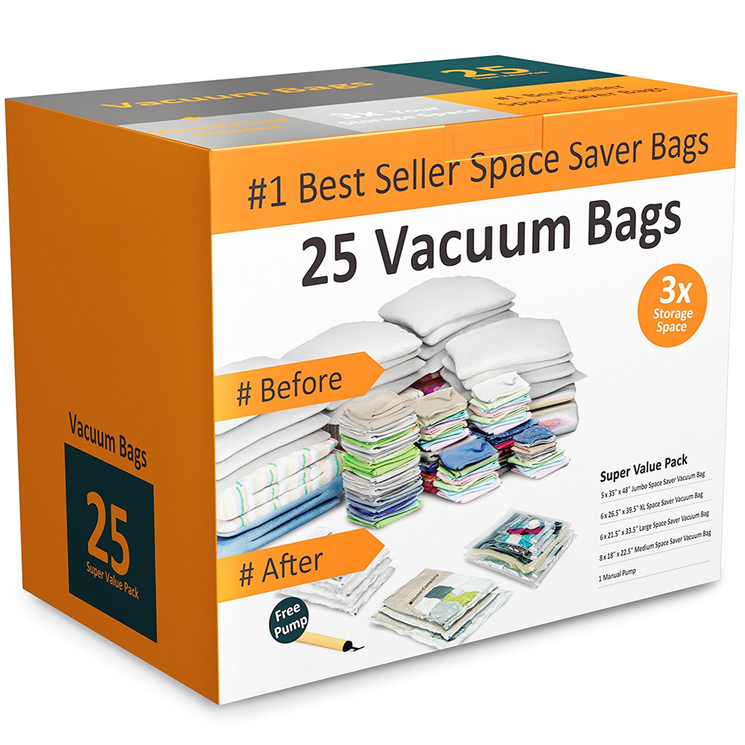 Plastic Vacuum Storage Bags to Shrink Down Closet Clutter, Store and Organize Clothes by Everyday Home (Set of 25)