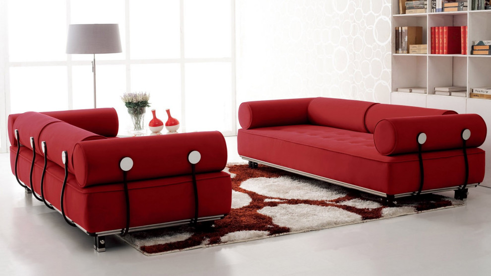 Modern Carrera Red Velvet Fabric Sofa with Black and Chrome Accents   Contemporary   Sofas   by Zuri Furniture  Houzz