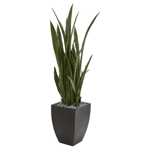 4.5' Sansevieria Artificial Plant in Black Planter