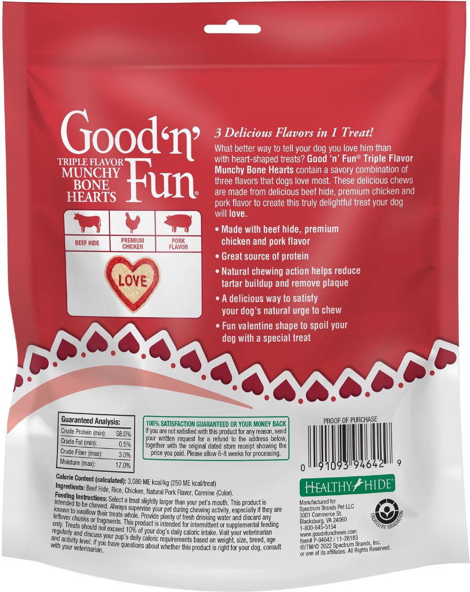 Good‘n’Fun Valentine Munchy Hearts Dog Rawhide Treat， 5.3-oz bag， 2 count