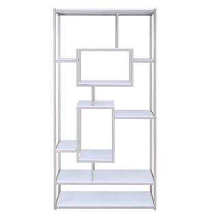 Steve Silver Alize 71 in. White and Chrome Multi Shelf Bookcase AZ250BW