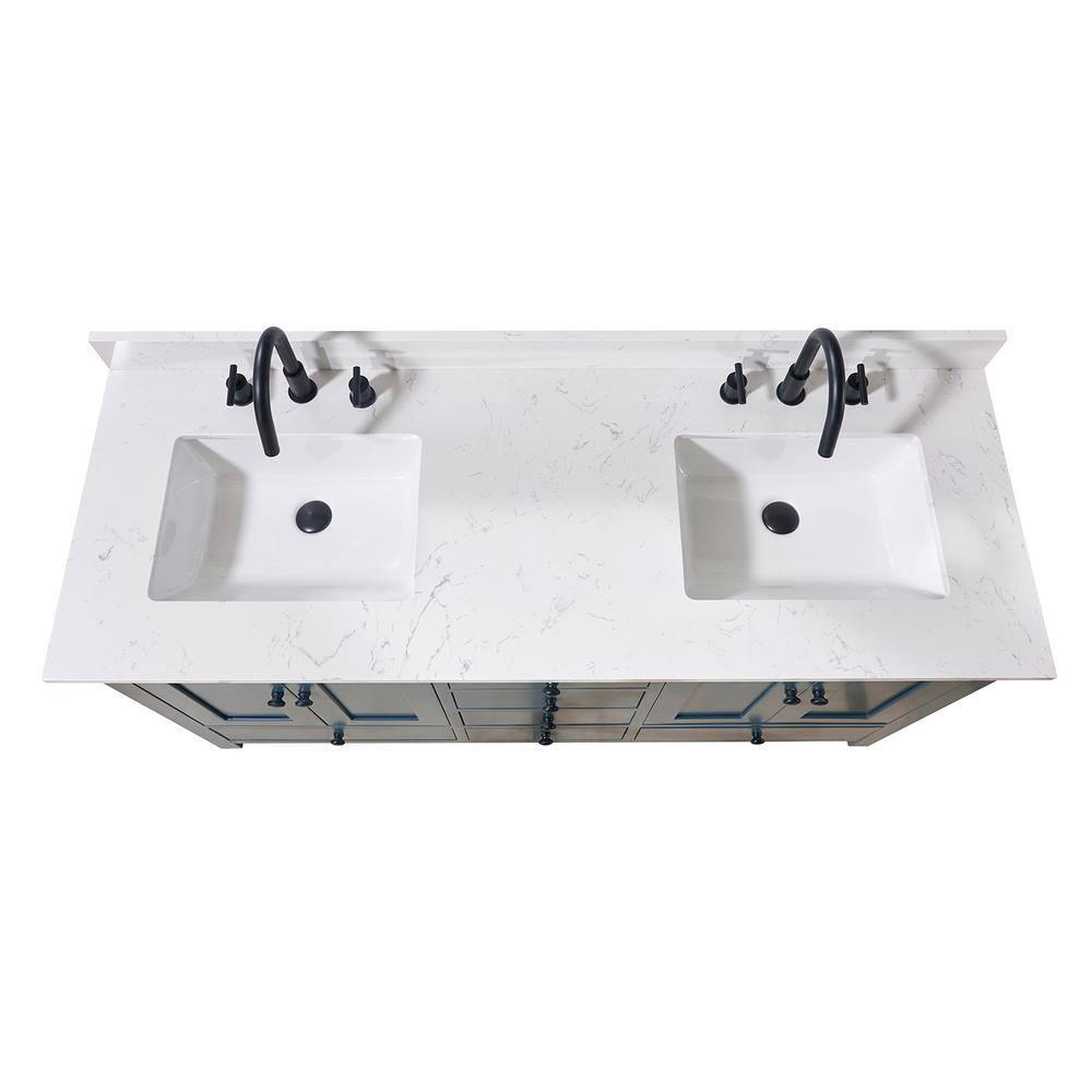 Altair Trento 61 in W x 22 in D Engineered Stone Composite Vanity Top in Aosta White with White Rectangular Double Sink