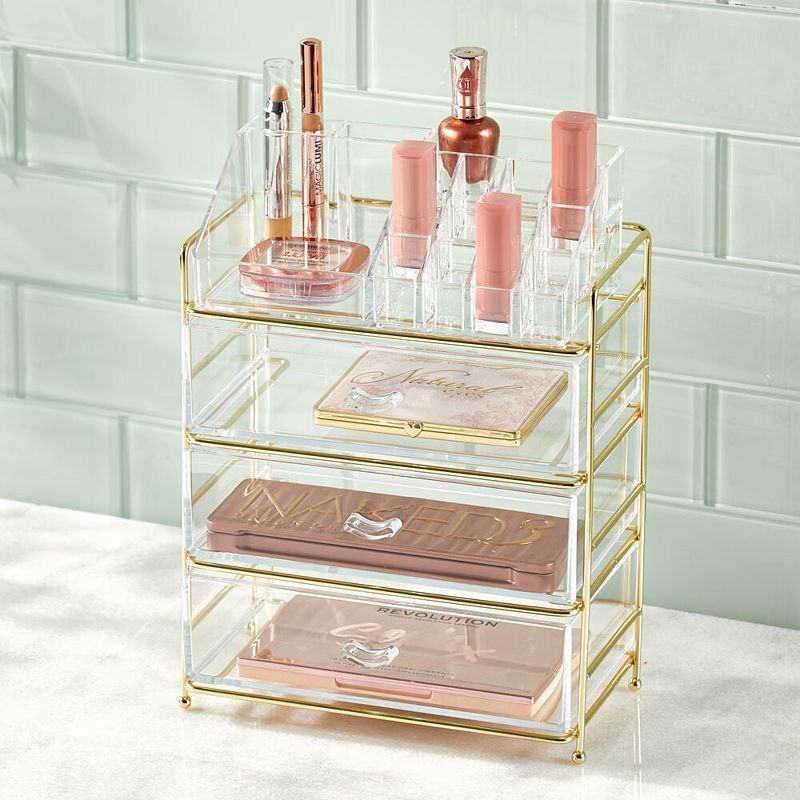 mDesign Plastic Cosmetic Storage Organizer Caddy， 16 Section - Soft Brass/Clear