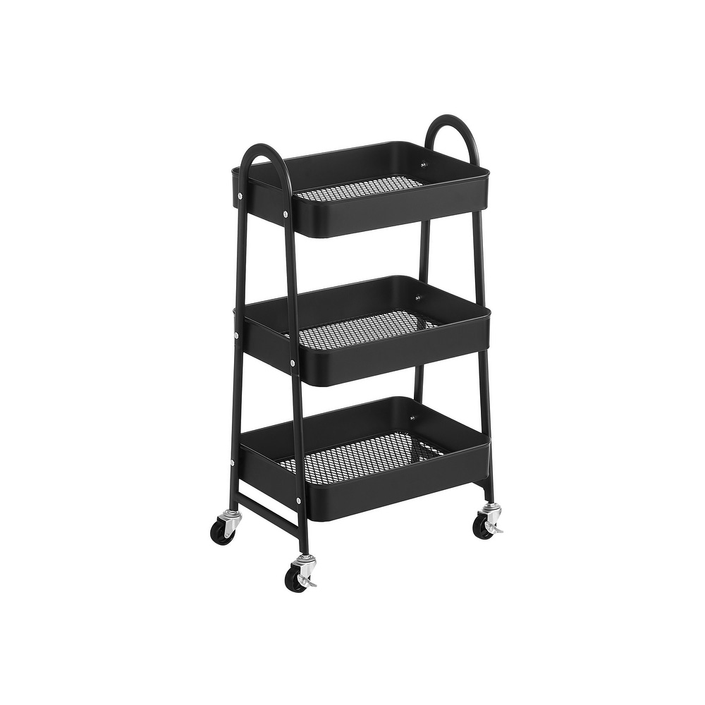 3 Tier Rolling Cart  Metal Storage Cart  Kitchen Trolley with 2 Brakes  for Painting Utensils Bedroom Laundry Room  Black