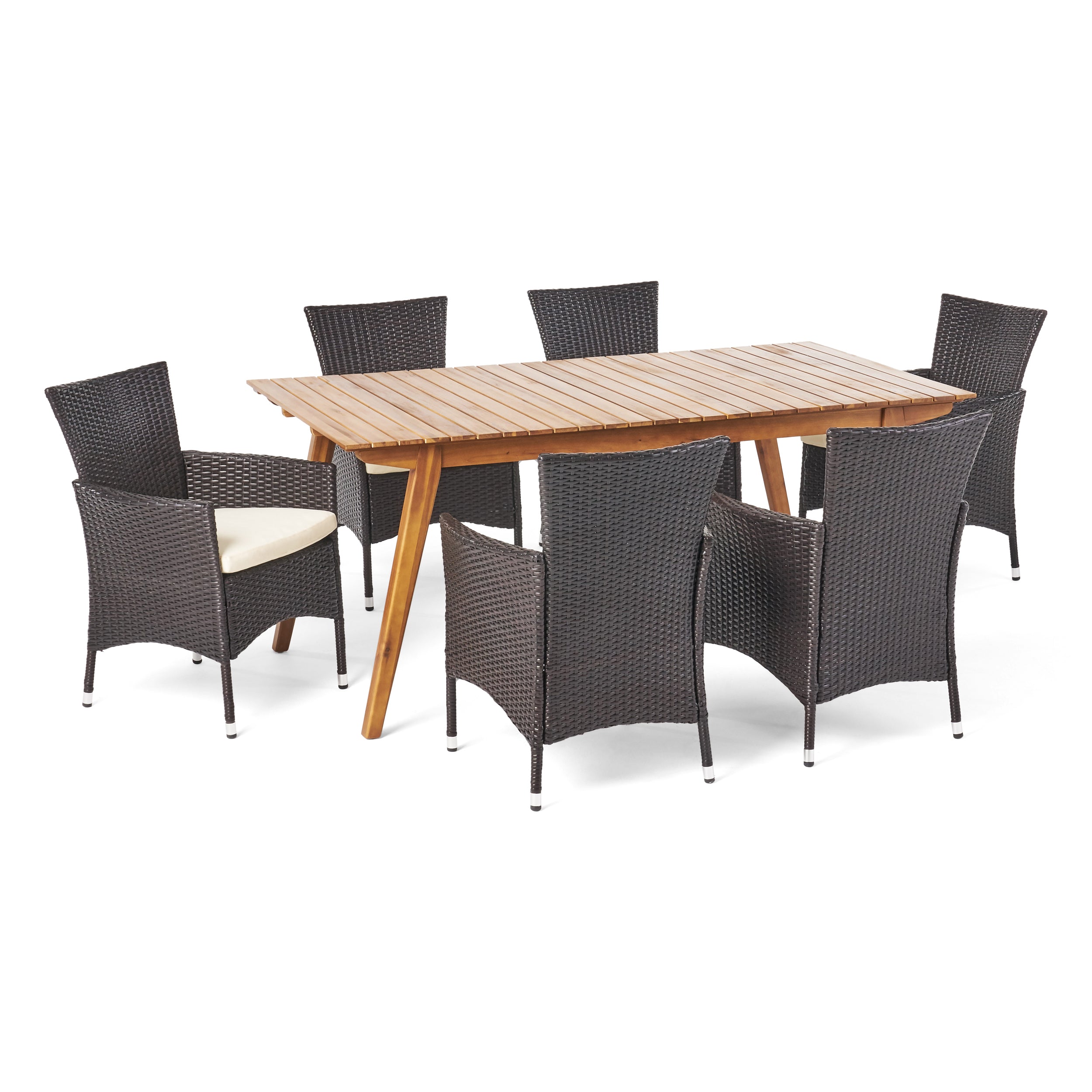 Saiman Outdoor 7 Piece Teak Finished Acacia Wood Rectangular Dining Set