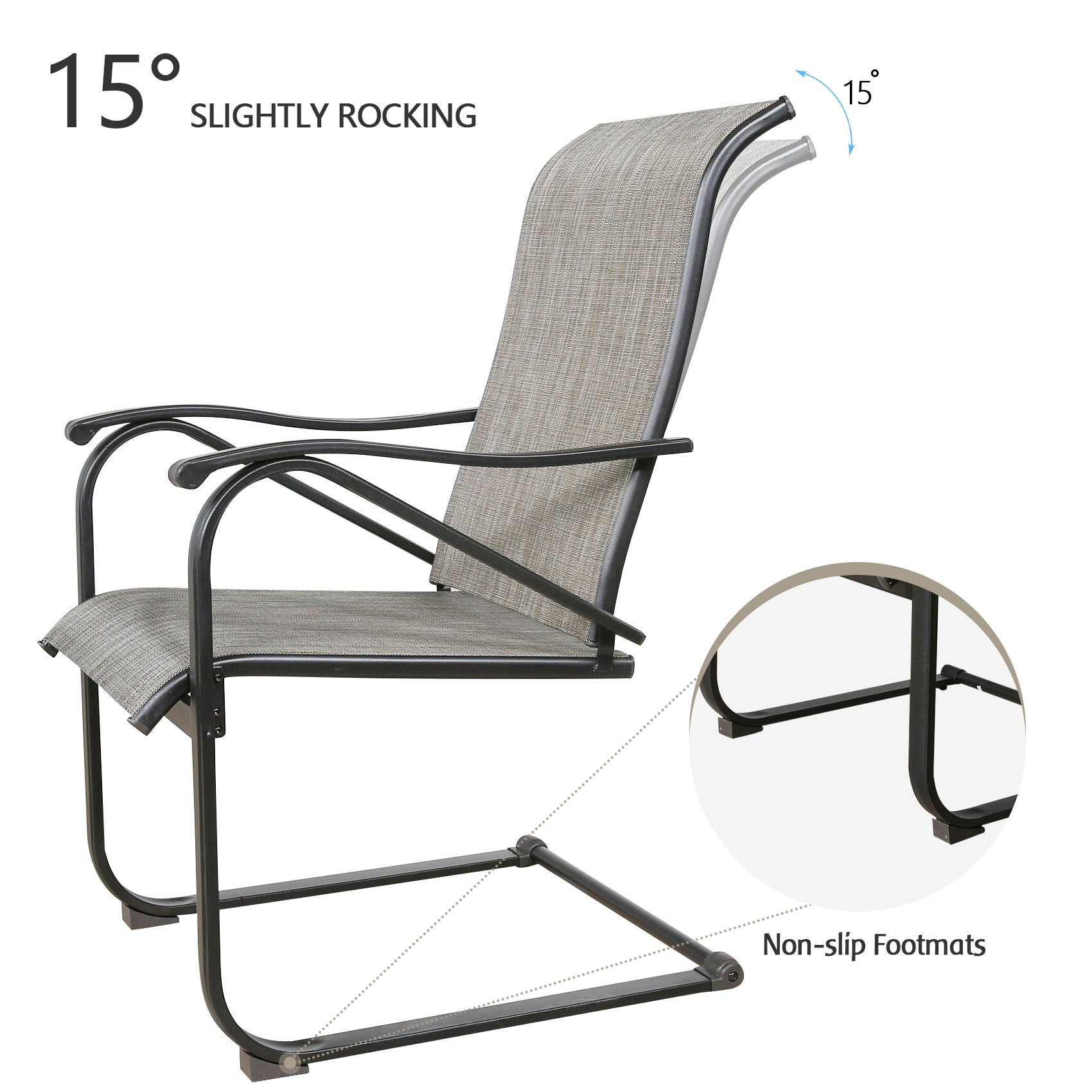 Ulax Furniture C-Patio Spring Motion Dining Chairs Armchair Outdoor Textilene Sling Fabric Rocking Chairs Set of 2 with High Back