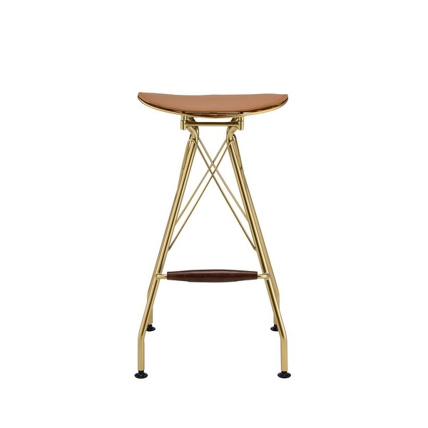 Metal Backless Barstool with Flared legs and Braces Support， Set of 2， Gold