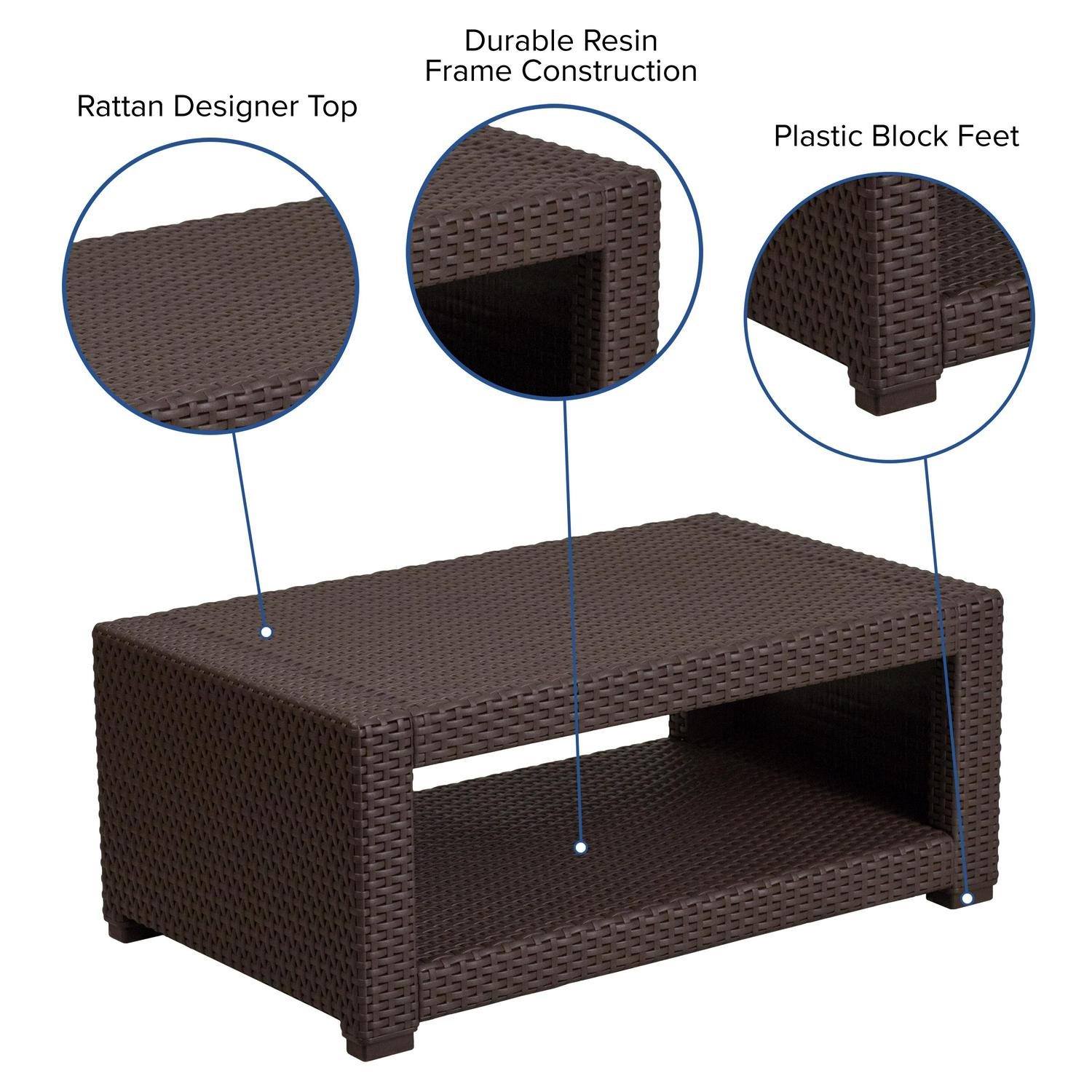 Flash Furniture Chocolate Brown Faux Rattan Coffee Table