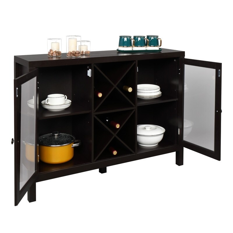 Transparent Double Door Sideboard Entrance Cabinet with X shaped Wine Rack