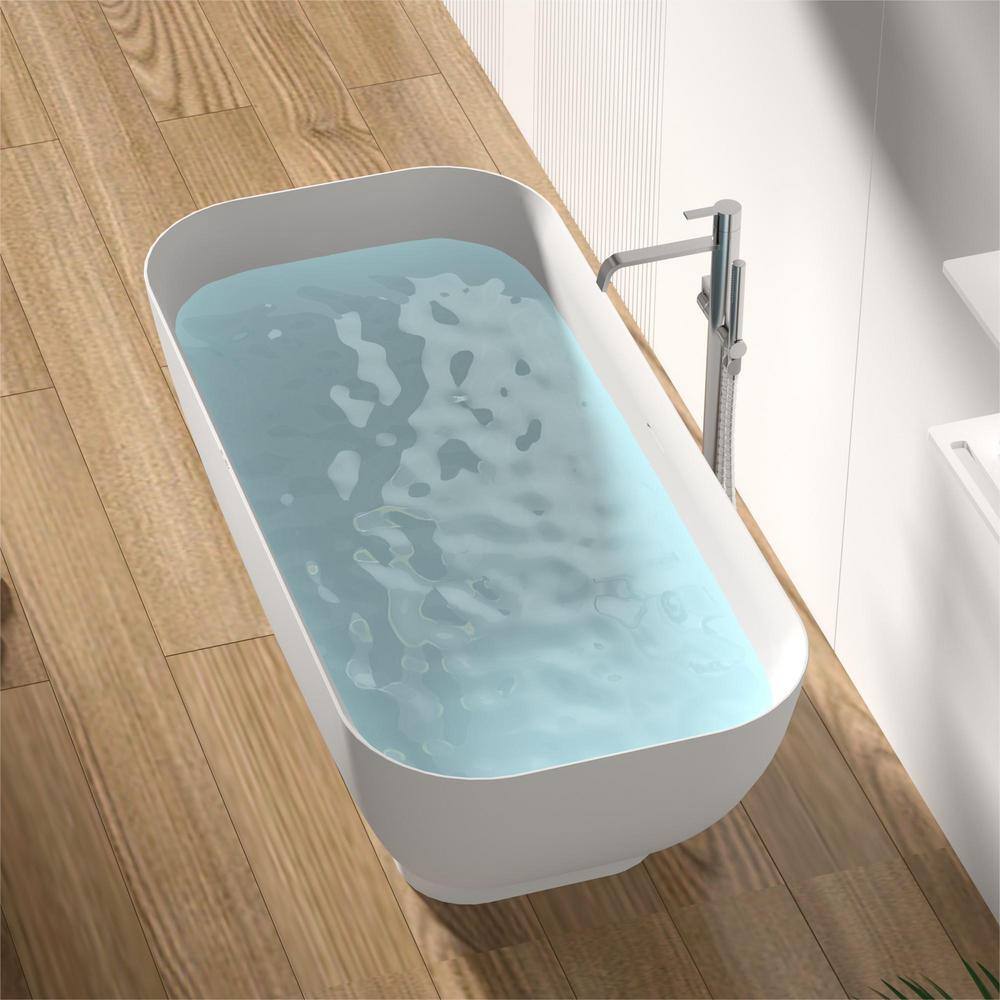 Abruzzo 63 in. x 29.5 in. FreeStanding Bathtub Solid Surface Soaking Bathtub with Drain and Overflow in Matte White 22S04-63