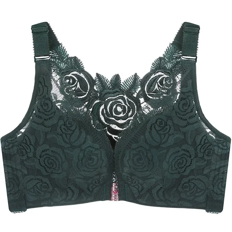 (🔥2022 NEW YEAR PROMOTION🔥) Rose Embroidery Front Closure Wirefr