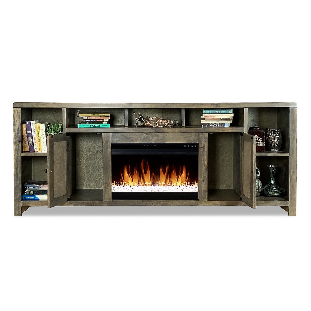 Bridgevine Home 84 in. No Assembly Required Barnwood Finish Fireplace TV stand for TVs up to 100 in.