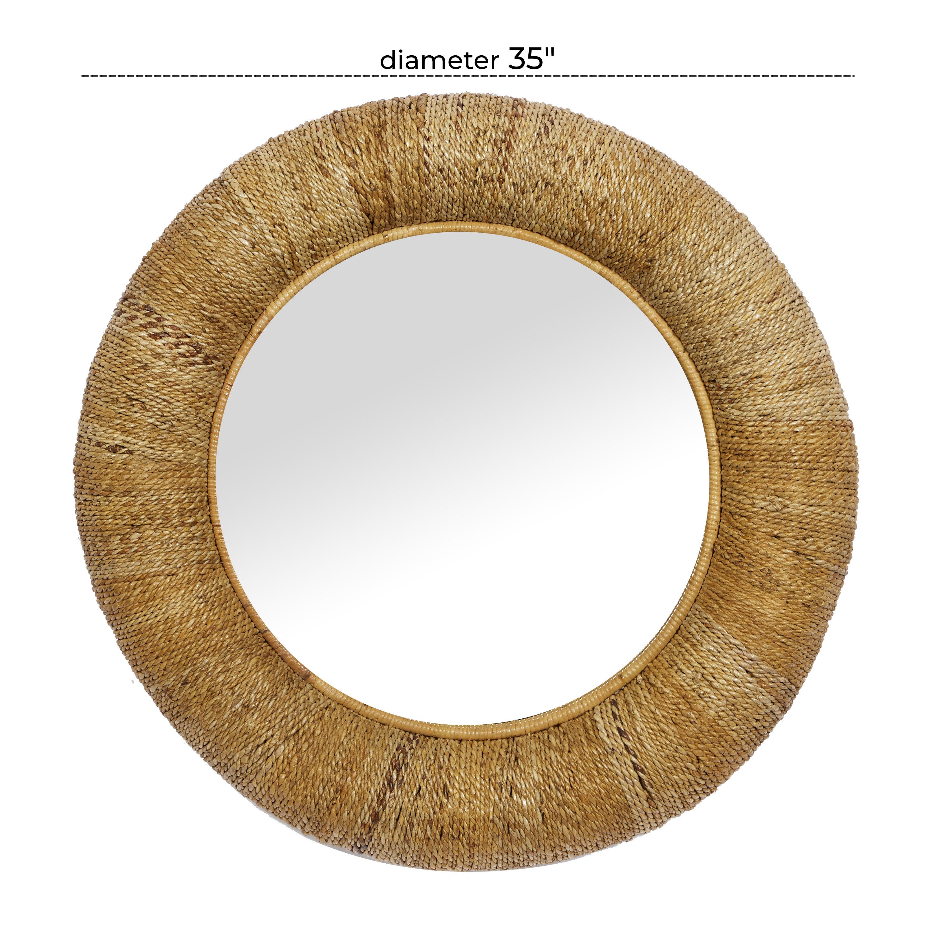 Brown Coastal Style Rattan Wall Mirror 35 x 35