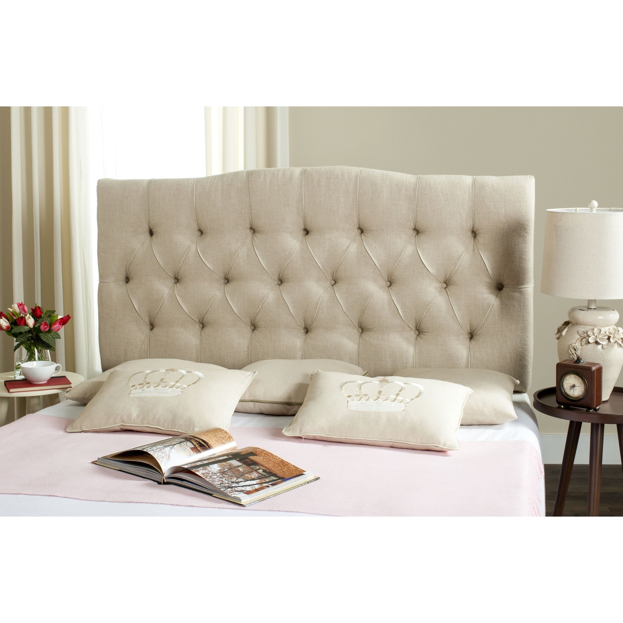 SAFAVIEH Axel Hemp Linen Upholstered Tufted Headboard (King) - - 12014874