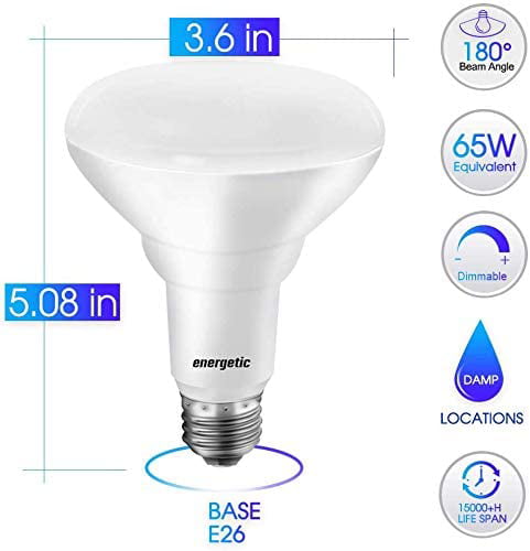 ENERGETIC Dimmable Outdoor/Indoor LED Flood Light Bulbs BR30， 8.5W Equivalent 65W， Recessed Can Light Bulbs， Daylight 5000K， UL Listed， 6 Pack