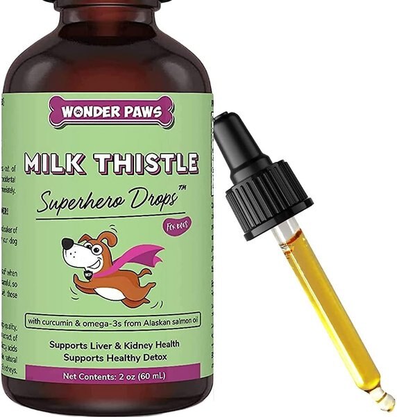 Wonder Paws Milk Thistle Liver and Kidney Health Liquid Supplement for Dogs， 2-oz bottle