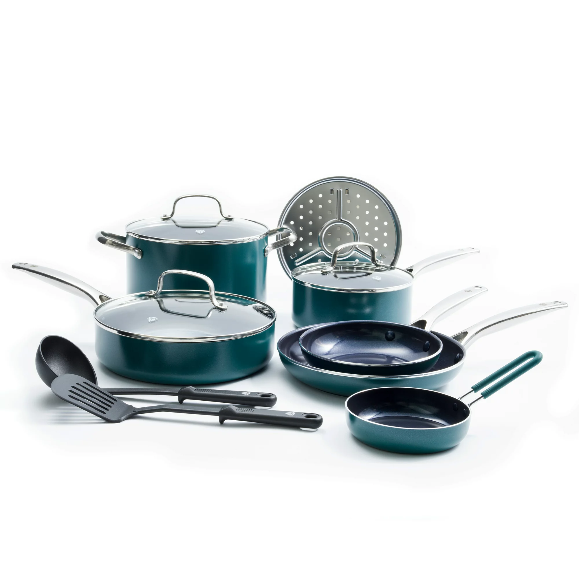 Blue Diamond 12-Piece Ceramic Non-Stick Cookware Set， Green