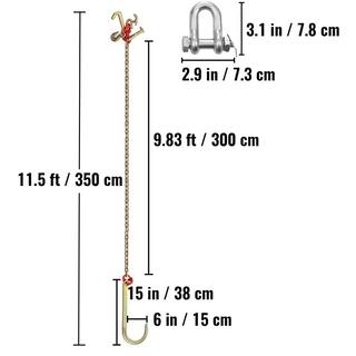 VEVOR 2PCS J Hook Bridle Tow Chain 10 ft. x 516 in. G80 Bridle Transport Chain 9260 Lbs. Load with 2 G70 J Hooks for Trucks SZGLRTJ51610FT001V0