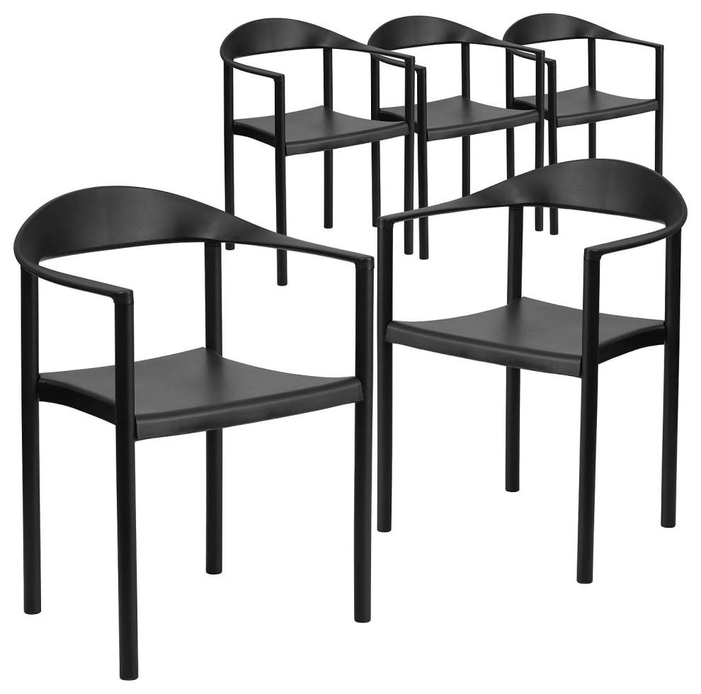 5 Pack Stackable Dining Chair  Plastic Seat  ampSlightly Curved Open Back  Black   Midcentury   Dining Chairs   by Decorn  Houzz