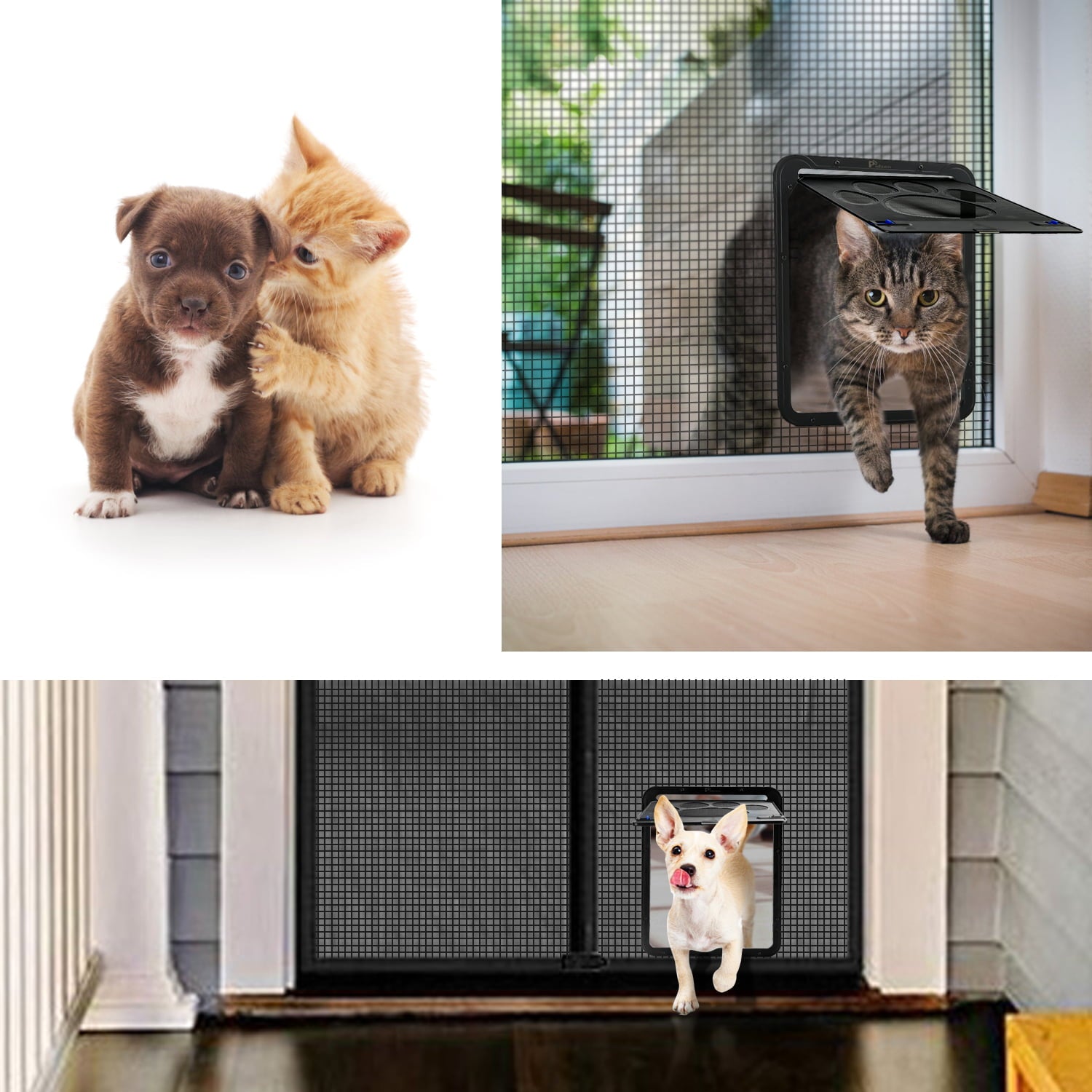 Pidsen Cat Door Magnetic Self Close Pet Screen Door with Lock Function for Puppy Cat (11.4in*9.4in)