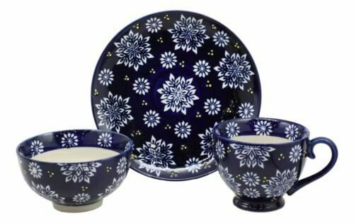 1 Blue Frozen Flakes Contemporary Designer Ceramic Dinnerware Bowl Mug Plate Set EBR02