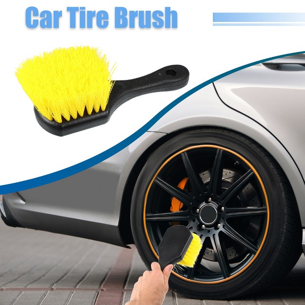 Unique Bargains Black Short Handle Wheel Tire Brush Yellow Soft Bristle Car Wash Brush For Car Tire Cleaning Dirt Road Grime