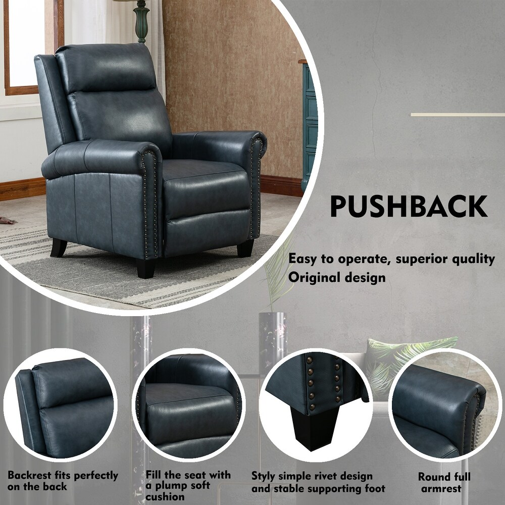 33.5 inch Wide Genuine Leather Manual Recliner  Perfect for Small Spaces  Comfortable and Stable  Easy Assembly