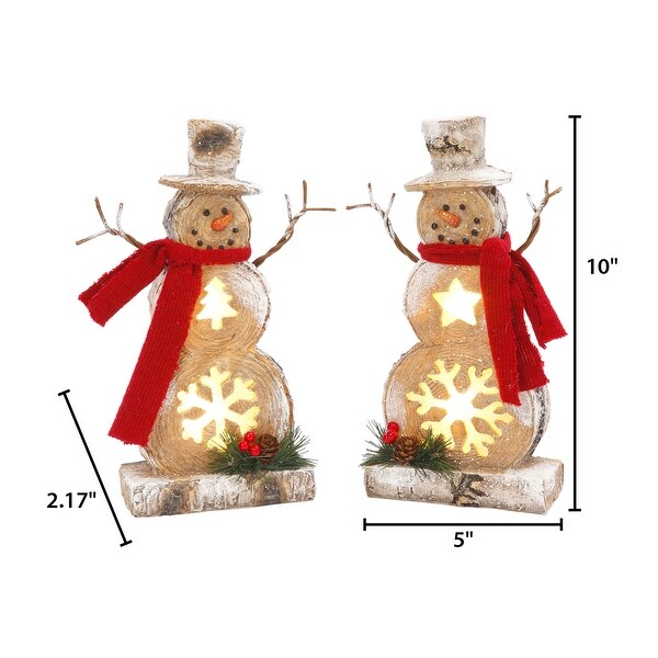 Set of 2 Battery Operated Lighted Resin Snowman Figurines